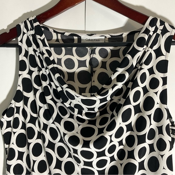 Calvin Klein NWT’s Sleeveless Draped Neckline Black White Polka Dot Blouse Sz M - Picture 6 of 15